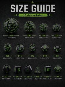 MINKOJA 15pcs Black & Neon Green Multi-Sided RPG Dice Set With Drawstring Storage Bag, D3-D100 Polyhedral Number Dice Collection, High-Contrast Tabletop Gaming Dice For Role-Playing Games, Board Games, Math Activities, Parties & Gifts - Multicolor - View 4