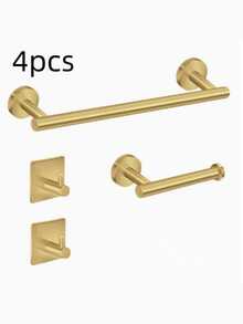 1pc Stainless Steel Drill-Installed Bathroom Towel Rack, Tissue Holder, Hook, Multi-Function Storage Bar, More Stable Installation - Gold - View 8