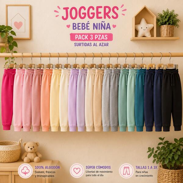 Set de 3 jogger beba colores surtidos al azar 1-3x 100% algodon super frescos comodos combinables.