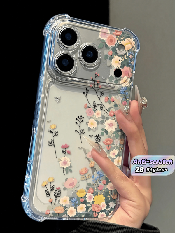 Minimalist Fashion Floral Flower Elements Reinforced Corners Daisy Flower Transparent Anti-Fall Phone Case, Minimalist Spring Style Phone Case, Suitable For Daily Use, Compatible With IPhone 15/15 Pro/15 Plus Soft Case Gift Anniversary