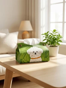 1PC Minimalist Teddy Puppy Tissue Cover Metal Snap Button Tabletop Tissue Holder Home Decor High Aesthetic Napkin Storage Box - Multicolor - View 2