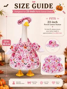 Pink Halloween Porch Goose Outfit For 23 Inch Goose Statue Pumpkin Ghost Print Dress With Matching Hat Fall Yard Lawn Patio Decor(The Goose Statue Is Not Included) - A - View 7