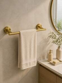 1pc Stainless Steel Drill-Installed Bathroom Towel Rack, Tissue Holder, Hook, Multi-Function Storage Bar, More Stable Installation - Gold - View 2