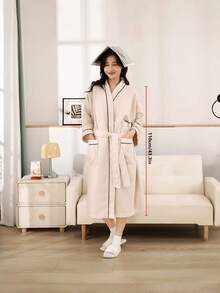 1pc Unisex Pure Cotton Waffle Bathrobe Lightweight Absorbent Quick Dry Spa Robe For Men Women Hotel Home Bathroom Summer Spring Loungewear With Belt Pockets Relaxation Gift - Multicolor New - View 3
