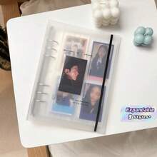 A5 Loose Leaf Photo Album Book, DIY Scrapbook Journal Notebook, Clear Pocket Photocard Binder With Elastic Band, White Frosted Cover For Kpop Photocard, Ticket, Picture Storage - default - View 1