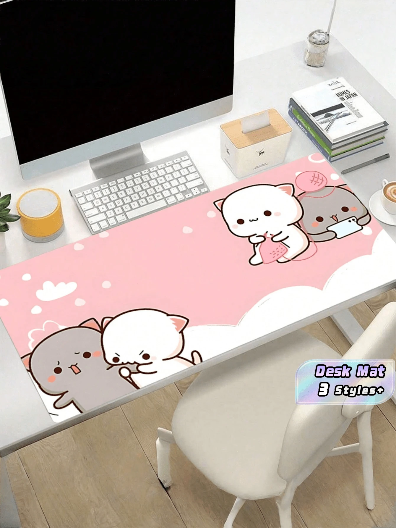 1PC Cute Cartoon Cats Large Mouse Pad Pink Desk Mat Rubber Base Mousepad Big Computer Mouse Mat For Office Home Dorm Back To School Gaming Mouse Pad - View 1
