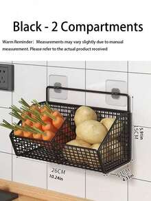 Durable Metal Wall-Mounted Kitchen Basket Rack, Multi-Functional Kitchen Storage Organizer, Can Hang Spices, Garlic, Onions, Vegetables, Effectively Improve Kitchen Space Utilization And Reduce Clutter - Black - View 13