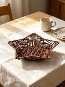 Star Shaped Rattan‑Effect Snack Basket, Deep Color Woven Food Tray, Multipurpose Serving Basket For Fries, Cakes, Nuts, Pastries, Fruits And Vegetables, Practical Food Container For Home Kitchen, Restaurant And Party Use - Dark color - View 9