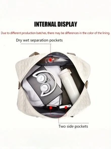 1PC Large Capacity Travel Duffel Bag Extra Large Overnight Weekender Tote For Women Multi Compartment Wet Dry Separation Side Pockets Shoe Compartment Lightweight Argyle Pattern Luggage For Travel Business Trip Fitness Gym Adventure Overnight - View 5