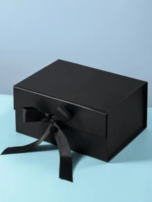 Kotak Hadiah Kaku Satu Bagian dengan Pita | Kemasan Kosmetik & Ulang Tahun yang Dapat Dilipat - Hitam - View 2