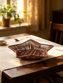 Star Shaped Rattan‑Effect Snack Basket, Deep Color Woven Food Tray, Multipurpose Serving Basket For Fries, Cakes, Nuts, Pastries, Fruits And Vegetables, Practical Food Container For Home Kitchen, Restaurant And Party Use - Dark color - View 8