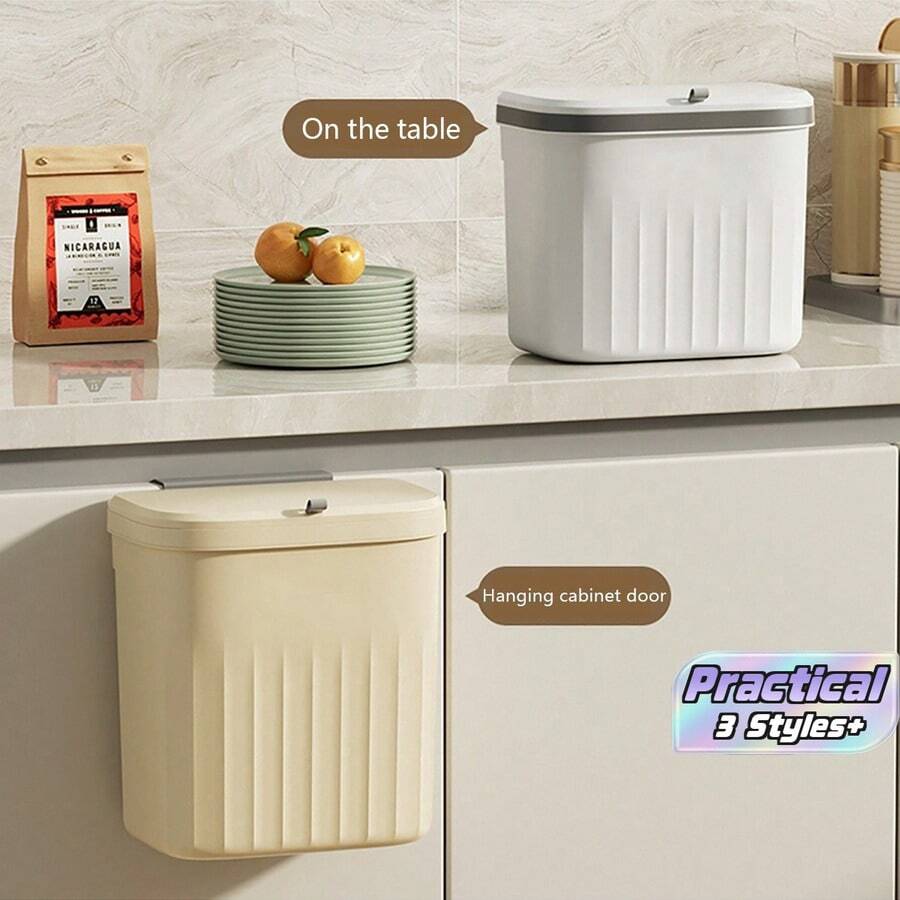 Wall-Mounted Kitchen Trash Bin With Flip Lid, Large Capacity, Waterproof, Ideal For Home Corner Storage And Bathroom Use - Multicolor - View 1
