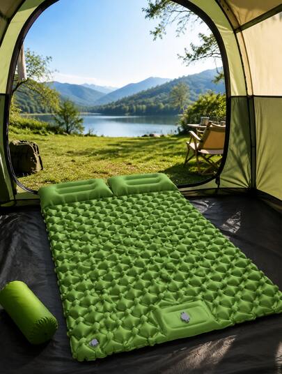 1pc Double Layer Inflatable Sleeping Pad – Built-In Air Pump, Ultralight Portable Waterproof Air Mattress For Camping, Outdoor Travel