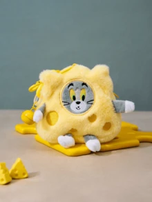 TOM & JERRY X Joivida 1pc And Cheese Design Mini Hanging Plushless Stuffed Bag, Cute Cartoon Purse, Fun Novelty D R For Backpack, Handbag Or Keychain , A Unique Personalized Gift For Birthday, Anniversary Or Any Cheese-Loving Pet Fan - Yellow - View 3