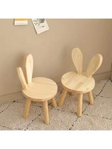 Wooden Stool With Rabbit Ears, A Wooden Photography Prop, Creative Small Stool, Shoe-Changing Stool, Animal-Designed Chair, For Room Decoration And Studio Photography Props, Living Room, Kitchen, Classroom.Christmas Decorations - Multicolor - View 4
