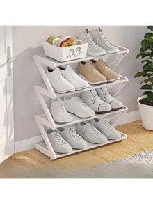 Kệ đựng giày 4 tầng hình chữ Z cỡ lớn, dễ lắp ráp không cần dụng cụ, kệ lưu trữ nhựa hồng xếp chồng, phù hợp cho nhà ở, ký túc xá và phòng khách, thiết kế sàn tiết kiệm không gian, kệ sắp xếp giày - Xem 4