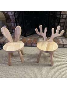 Wooden Stool With Rabbit Ears, A Wooden Photography Prop, Creative Small Stool, Shoe-Changing Stool, Animal-Designed Chair, For Room Decoration And Studio Photography Props, Living Room, Kitchen, Classroom.Christmas Decorations - Multicolor - View 6