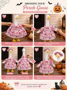 Pink Halloween Porch Goose Outfit For 23 Inch Goose Statue Pumpkin Ghost Print Dress With Matching Hat Fall Yard Lawn Patio Decor(The Goose Statue Is Not Included) - A - View 11