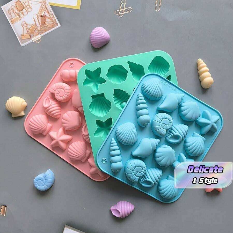 1/3 PiecesSilicone Mold Set In Shell And Starfish Shape, 12 Cavity, Chocolate And Ice Cube Molds, Handcrafted Home Baking Tools, Gift For Dad - View 1