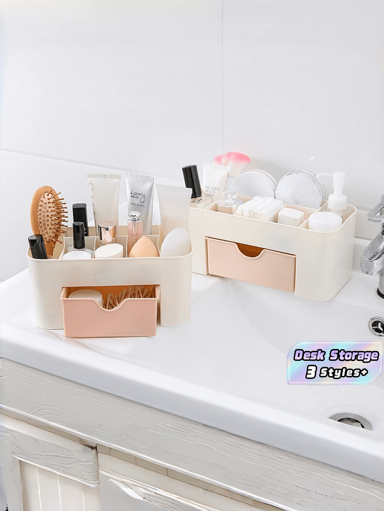 Laci Organizer Makeup, Lemari Penyimpanan Meja, Kotak Kosmetik Multifungsi, Hemat Ruang, Dekorasi Rumah Berwarna-warni untuk Anak Perempuan, Remaja, Kamar Asrama, Meja Rias - View 1