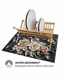 1pc 3D Floral Pattern Absorbent Drying Mat, New Waterproof Kitchen Counter Drying Pad, Soft Silicone Slip-Resistant Quick-Dry Mat For Kitchen, Suitable For Coffee Makers And More - Multicolor - View 7