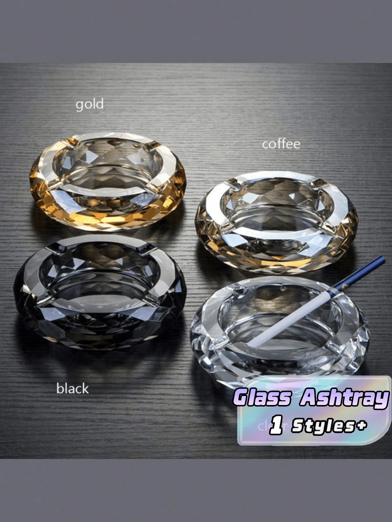 1件水晶玻璃菸灰缸 雪茄香菸菸灰缸座 家用辦公室桌面裝飾 - 彩色 - 查看 1