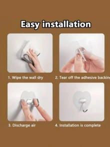 5/10/20PCS Strong Clear Adhesive Wall Hooks No Drill Waterproof Rustproof Heart Shaped Multipurpose Organizer For Kitchen Bathroom Towels Keys Bags Autumn Back To School Decor Easy Install - View 3