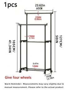 Space-Saving Design With Double-Layer And Single-Layer Hangers, Equipped With Independent Movable Wheels, Three-Layer Structure, Measuring (60 Cm * 35 Cm * 130 Cm), Holds 8 To 10 Pieces Of Clothing. - Multicolor - View 11