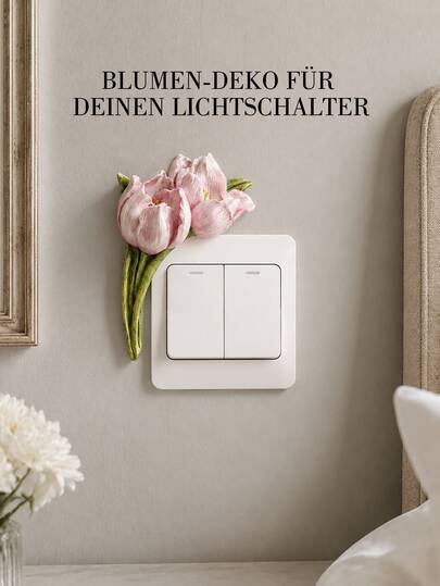 Zazumi 1pc Delicate, No‑Drill 3D Floral Wall Stickers Are Suitable For Light Switch Decor, Socket Decoration, And Wall Beautifying. Making Installation Quick And Effortless For Home Use. Bedroom/Living Room Wall Ornaments, And Room Aesthetic Decor
