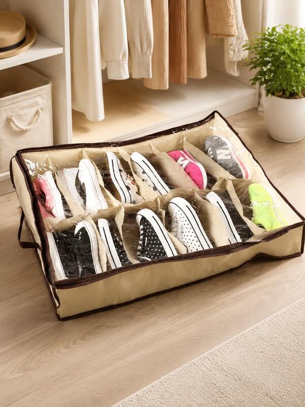 Vintage Under-Bed Shoe Storage Boxes, Waterproof, Dustproof & Moisture-Proof Rectangular Organizers With Clear Window. Multi-Functional Storage Ideal For Bedroom, Living Room And Kitchen To Tidy Up Shoes Conveniently.