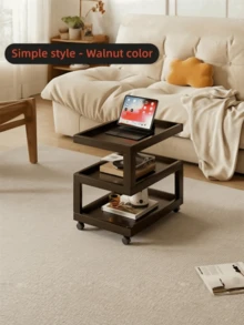 3 Layer Geometric Aesthetic Design Solid Wood Living Room Side Table, Camphor Wood Material Bedside Table, Movable Bedside Table With Headboard Storage Rack, Simple And Modern Bamboo Small Side Table, Creative - Multicolor - View 2