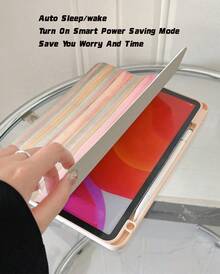 1 Buah Casing Pelindung Tablet Pro11/10/Mini 5 dengan Motif Garis-Garis Warna-warni, Dilengkapi Slot Pena, Stand Magnetik Multi-Sudut, Mendukung Fitur Tidur/Bangun Otomatis - MultiWarna - View 4