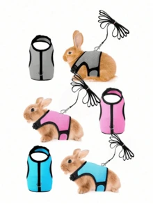 1pc Multicolor Rabbit Harness With Leash, Adjustable Rabbit Chest Strap, Cute Pet Collar And Leash Set For Small Animals Like Rabbit, Ferret, Lizard, Guinea Pig, Hamster - Multicolor - View 11
