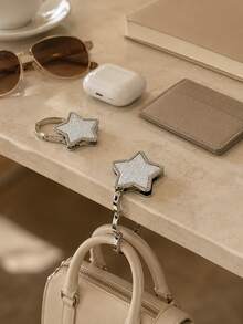 Zazumi 1pc Glitter Butterfly Star Table Bag Hanger, Polished Silver‑Tone Metal Foldable Handbag Hook, Decorative Desktop Bag Holder , Portable Table Edge Accessory Hook ,Apartment Friendly Kitchen, Travel; Great Gift For Spring Or Mother's Day. - Multicolor - View 2
