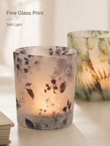 Haus Hana Ink Floral Print Glass Candle Holder, Modern INS Style Aromatherapy Candle Cup & DIY Scented Wax Container, Romantic Table Decor For Bedroom, Living Room, Wedding, Dinner Party, Holiday & Housewarming Gift - multicolor - View 6