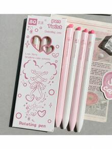 Pcs Sweet Peach Pink Rotating Gel Pen, INS Style , 0.5mm Black Quick Dry Ink, Student Writing & Exam Pen - multicolor - View 4