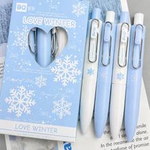 8pcs Ice & Winter Love Mini Pocket Pen, INS Style High Appearance, Portable Retractable Gel Pen, 0.5mm Black Ink For Students & Exams - multicolor - View 8