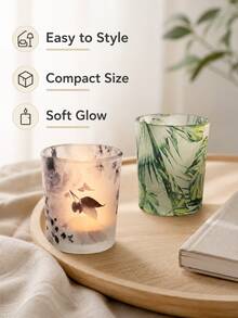 Haus Hana Ink Floral Print Glass Candle Holder, Modern INS Style Aromatherapy Candle Cup & DIY Scented Wax Container, Romantic Table Decor For Bedroom, Living Room, Wedding, Dinner Party, Holiday & Housewarming Gift - multicolor - View 5