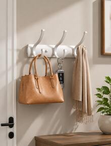 1/2/3Pcs Cream White Three Hook Wall Mounted Clothes Hanger Heavy Duty Strong Load Bearing Door Back Coat Rack Entryway Hallway Garment Hook Organizer Wall Hanging Storage Hook For Home Entry Interior Decoration Closet Accessory - Multicolor - View 7
