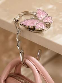 Zazumi 1pc Glitter Butterfly Star Table Bag Hanger, Polished Silver‑Tone Metal Foldable Handbag Hook, Decorative Desktop Bag Holder , Portable Table Edge Accessory Hook ,Apartment Friendly Kitchen, Travel; Great Gift For Spring Or Mother's Day. - Multicolor - View 3