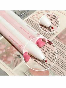 Pcs Sweet Peach Pink Rotating Gel Pen, INS Style , 0.5mm Black Quick Dry Ink, Student Writing & Exam Pen - multicolor - View 3