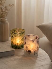 Haus Hana Ink Floral Print Glass Candle Holder, Modern INS Style Aromatherapy Candle Cup & DIY Scented Wax Container, Romantic Table Decor For Bedroom, Living Room, Wedding, Dinner Party, Holiday & Housewarming Gift - multicolor - View 3