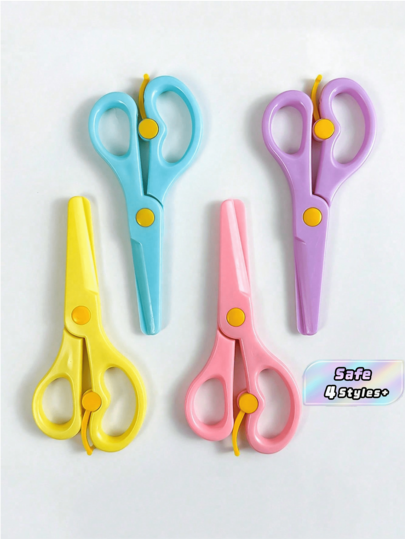 1/4pcs Macaron Color Plastic Scissors For DIY Paper Work, Plastic Tips Craft Supplies, School Art Projects, Paper Cutting Activities, Student Back To School, For Adult Man Woman Home Office, Training Scissors