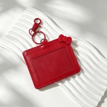 Black Faux Leather Student ID Card Holder - With Silver Cat Pendant, Faux Leather Campus Card Holder Storage - Style Photo Card Storage - Can Hold ID, Transit Card, Student Card - Can Display Celebrity Photos - red - View 11