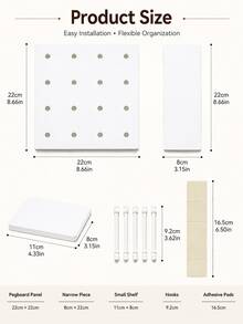 Joivida 1 Buah Rak Penyimpanan Dinding Tanpa Lubang Bor, Papan Pajangan Dinding Modular Plastik dengan Rak & Pengait, Rak Gantung Dinding yang Dapat Disesuaikan, Penyimpanan Dekorasi Dinding Hemat Ruang untuk Kamar Mandi, Dapur, Kamar Tidur, Asrama, Apartemen, Tersedia 6 Warna - MultiWarna - View 5