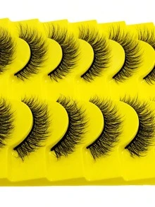 10 أزواج من الرموش الصناعية الناعمة من فرو المنك الصناعي، طبيعية مجعدة ناعمة خفيفة الوزن قابلة لإعادة الاستخدام، بشريط أسود رفيع، للمكياج اليومي - متعدد الألوان - مشاهدة 5