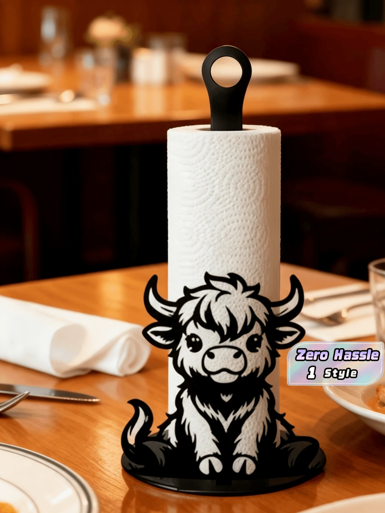 Exquisite Shovel-Shaped Paper Towel Holder, Black Wrought Iron Kitchen Decoration, This Paper Towel Roll Holder Requires No Installation And Is Suitable For Country-Style Home Decor Such As Dining Tables And Bedrooms. Durable Design. - 4 cattle - View 1