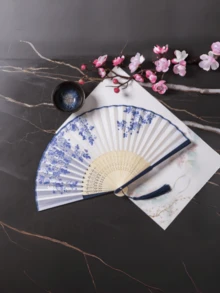 1件花卉圖案派對手扇，可折疊中式裝飾扇，舞扇，家居裝飾，生日畢業最佳禮物 - 多色 - 查看 3