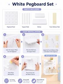 Joivida 1 Buah Rak Penyimpanan Dinding Tanpa Lubang Bor, Papan Pajangan Dinding Modular Plastik dengan Rak & Pengait, Rak Gantung Dinding yang Dapat Disesuaikan, Penyimpanan Dekorasi Dinding Hemat Ruang untuk Kamar Mandi, Dapur, Kamar Tidur, Asrama, Apartemen, Tersedia 6 Warna - MultiWarna - View 13