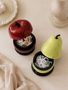 Joivida 1pc Fruit Shaped Decorative Storage Box Apple & Pear Trinket Organizer Cute Lidded Cotton Swab Container,Functional Countertop Storage Piece, Ideal For Vanity And Shelf Styling, Creative Housewarming Accent For Interior Refresh - View 6